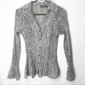 APT.9 Black/White Pleated Bell Sleeves Blouse M